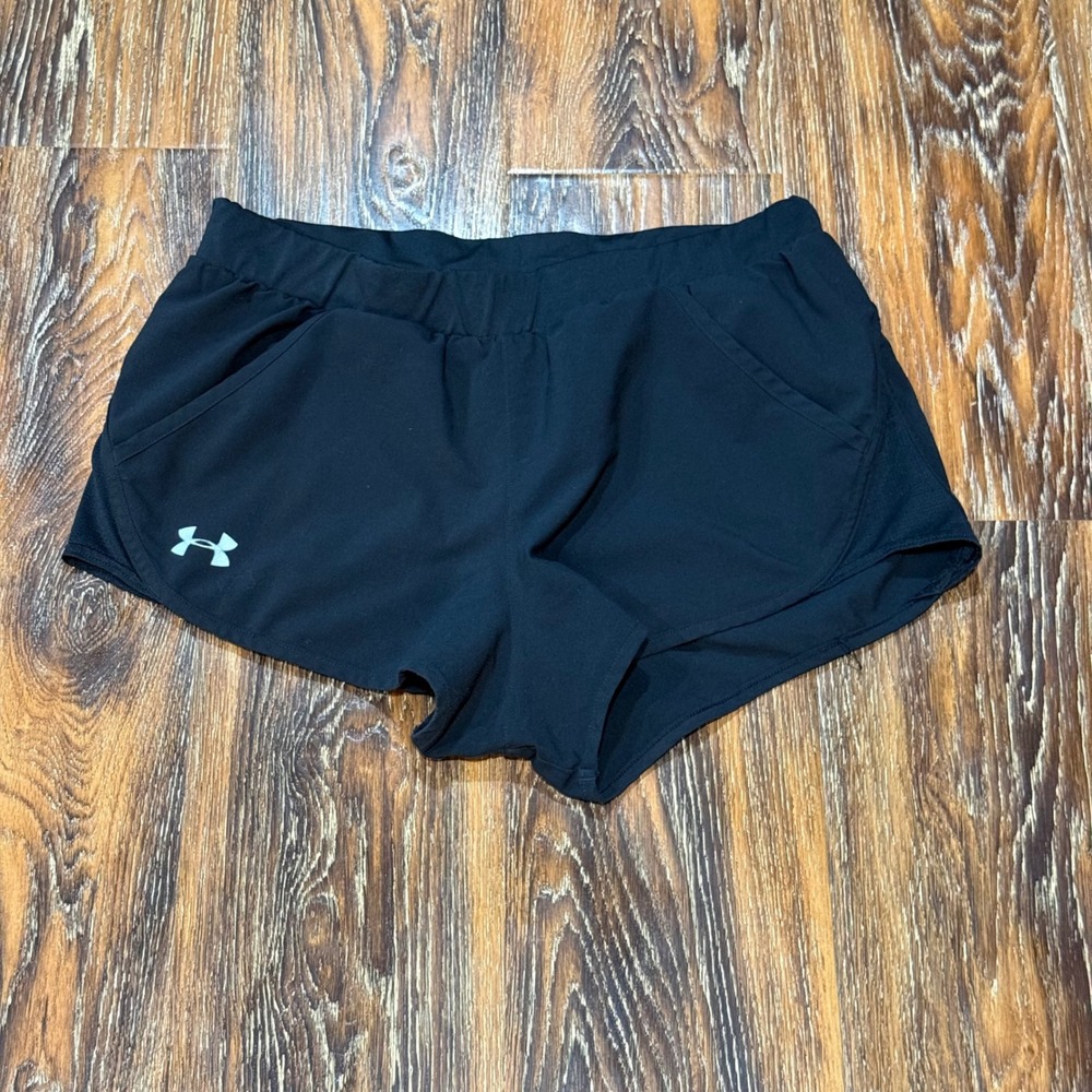 Under Armour S M Running Shorts Womens Black Athletic Mesh Pockets 3in Inseam